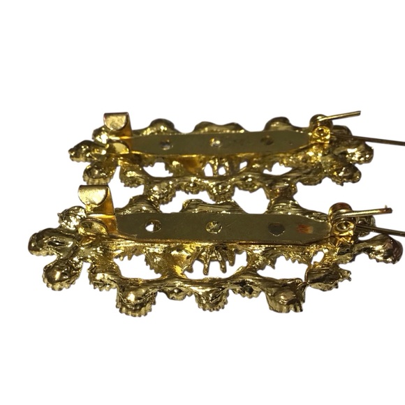 Openwork Twin Brooch Pair Gold Tone Clear Rhinestones Vintage Costume Fashion - Picture 6 of 12